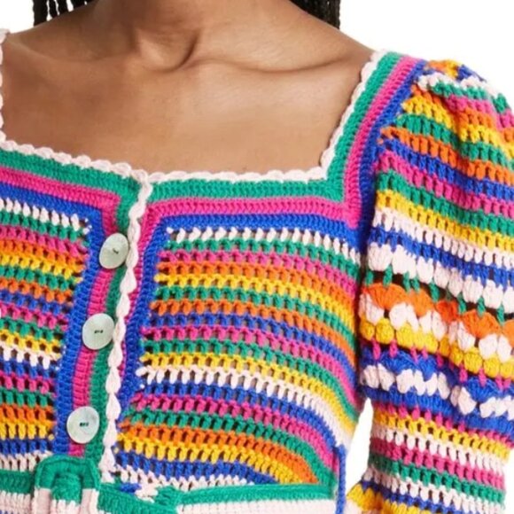 NWOT Rare Farm Rio Stripe Multicolor Crochet Cotton Blend Sweater/Top S $240 - Picture 9 of 11